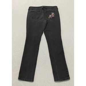 Sonoma Womens Size 14‎ Black Wash Denim Skinny Jeans Floral Embroidered